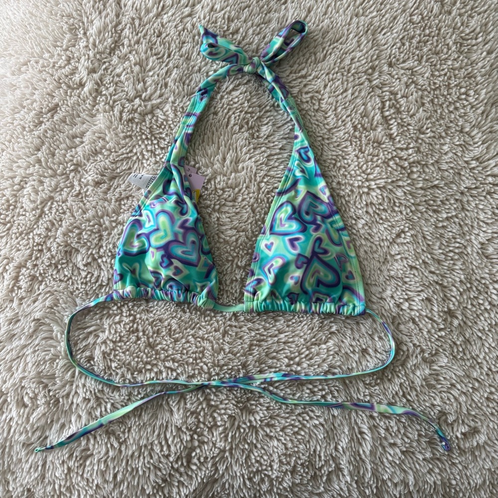 Wild Fable Triangle Colorful Heart Print Halter Swim Bikini Top NWT Medium
